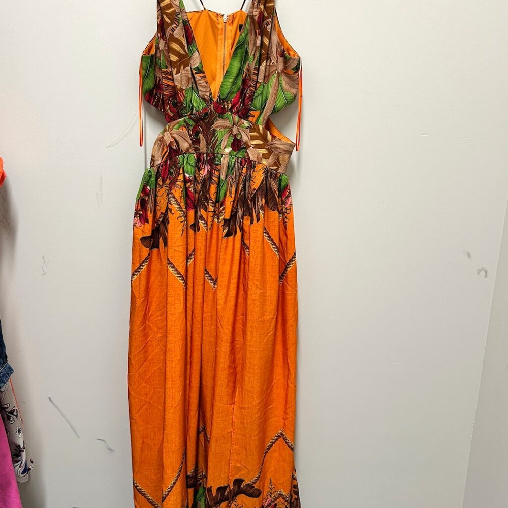 Fashion Nova Tropical Cut-Out Maxi Dress - Orange Combo -Large - Picture 2 of 4